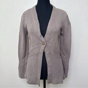 Pure Handknit Womens M/L Tan Cotton Chunky Knit Cardigan